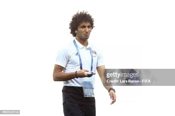 Amr Warda of Egypt looks on during the pitch inspection prior to the 2018 FIFA World Cup Russia group A match between Saudia Arabia and Egypt at...