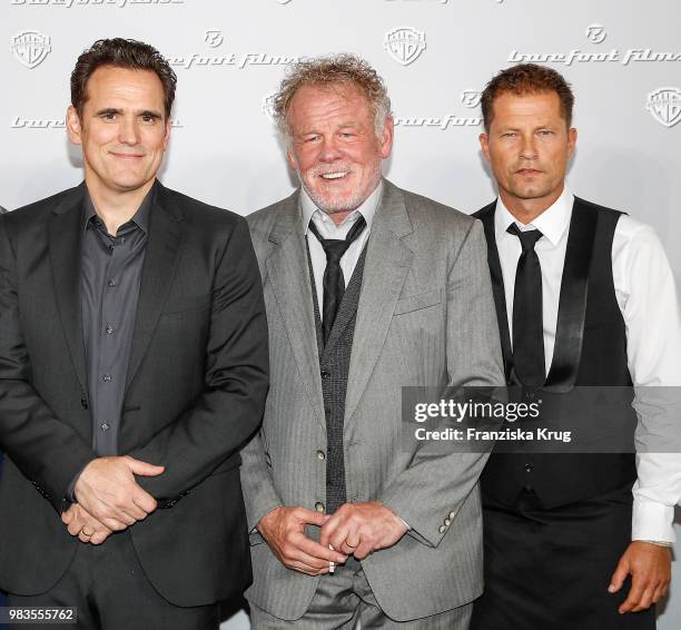 Matt Dillon, Nick Nolte and Til Schweiger during the 'Head full of Honey' photo call on June 25, 2018 in Berlin, Germany.