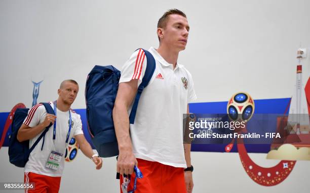 Andrey Semenov arrives at the stadium prior to the 2018 FIFA World Cup Russia group A match between Uruguay and Russia at Samara Arena on June 25,...