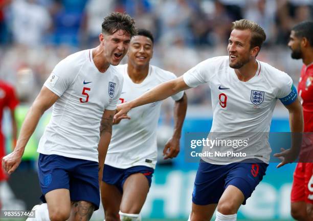 Group G England v Panama - FIFA World Cup Russia 2018 John Stones, Jesse Lingard and Harry Kane celebrate after scoring at Nizhny Novgorod Stadium,...