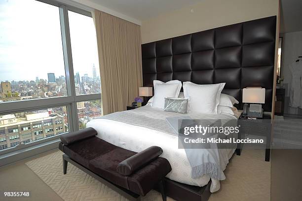 General view inside a guest room during the ribbon cutting ceremony for Trump SoHo New York at Trump SoHo on April 9, 2010 in New York City.