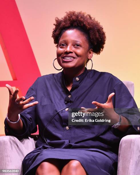 Author and poet Tracy K. Smith speaks during the 2018 American Library Association Annual Conference at Ernest N. Morial Convention Center on June...