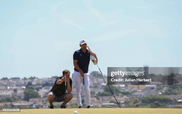 Christopher Milton and Mark Govier of Machynys Golf Club during The Lombard Trophy South West Qualifier at Royal North Devon Golf Club on June 25,...