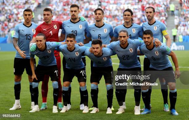 Uruguay pose prior to the 2018 FIFA World Cup Russia group A match between Uruguay and Russia at Samara Arena on June 25, 2018 in Samara, Russia.