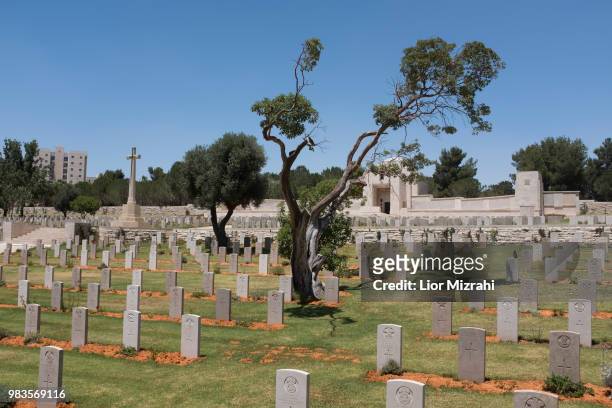 Graves are seen at the British cemetery in Jerusalem for fallen servicemen of the British Commonwealth in the World War I at the Mount Scopus June...