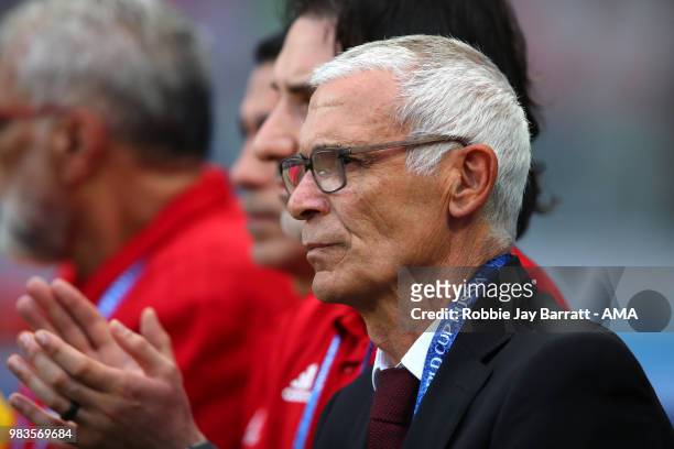 Hector Cuper head coach / manager of Egypt looks on prior to the 2018 FIFA World Cup Russia group A match between Saudi Arabia and Egypt at Volgograd...