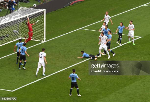 Fernando Muslera of Uruguay makes a save during the 2018 FIFA World Cup Russia group A match between Uruguay and Russia at Samara Arena on June 25,...