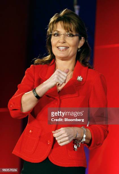 Sarah Palin, former governor of Alaska and 2008 vice-presidential candidate, walks offstage after speaking at the Southern Republican Leadership...