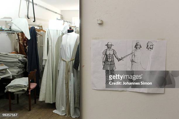 Theatre costumes are stored at passion play theatre on April 9, 2010 in Oberammergau, Germany. The Oberammergau Passion play, first staged in 1634 to...