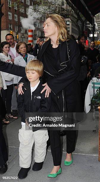 Actress Sharon Stone and her son Roan at Nello's restaurant on April 9, 2010 in New York.