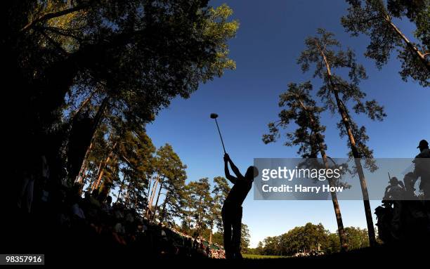 Ryo Ishikawa of Japan hits his tee shot on the 14th hole during the second round of the 2010 Masters Tournament at Augusta National Golf Club on...