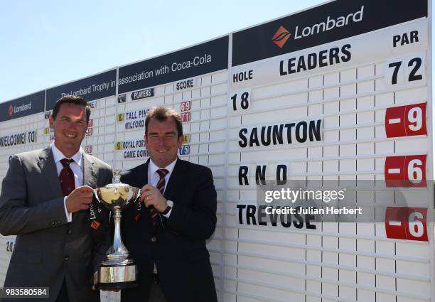 Phil Waterton and Albert Mackenzie after winning The Lombard Trophy South West Qualifier at Royal North Devon Golf Club on June 25, 2018 in Bideford,...