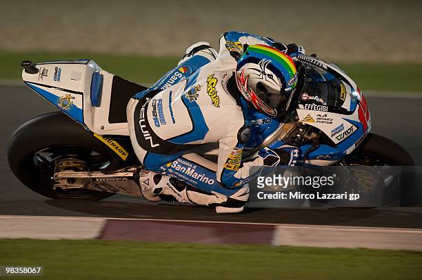Alex De Angelis of San Marino and Scot Racing Team rounds the bend during the free practice session at Losail Circuit on April 9, 2010 in Doha, Qatar.