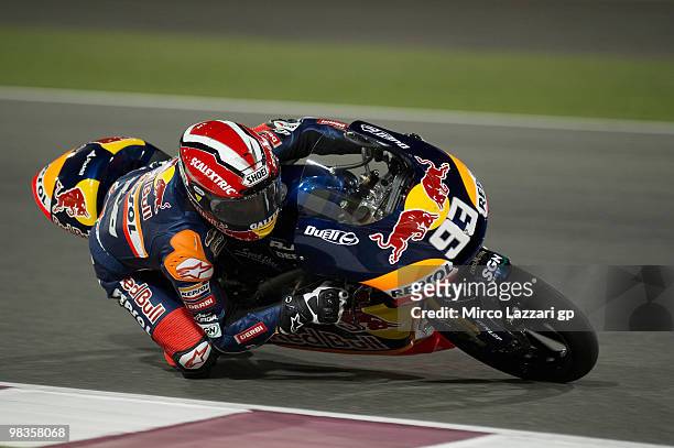 Marc Marquez of Spain and Red Bull AJo Motorsport rounds the bend during the free practice sessione during the official photo session at Losail...