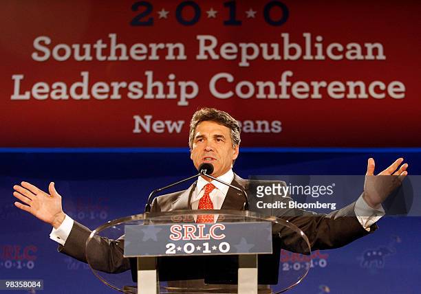 Rick Perry, governor of Texas, speaks during the Southern Republican Leadership Conference in New Orleans, Louisiana, U.S., on Friday, April 9, 2010....
