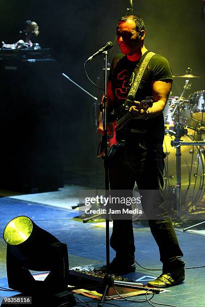 Rafael Lopez, guitarist of Mexican band Elefante, performs during their showcase at the Aldama Teather on April 9, 2010 in Mexico City, Mexico.