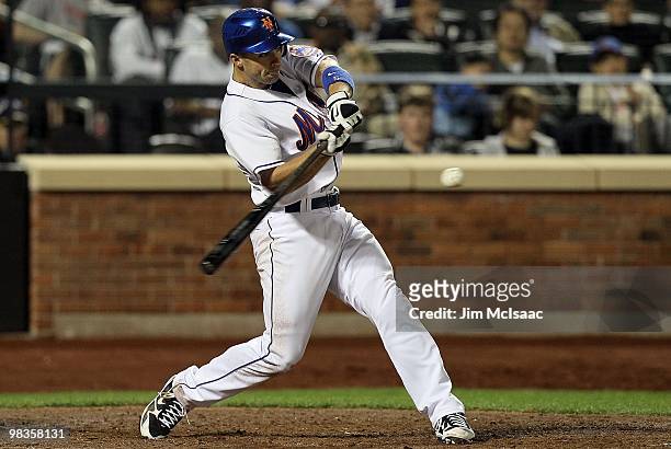 David Wright of the New York Mets bats against the Florida Marlins on April 8, 2010 at Citi Field in the Flushing neighborhood of the Queens borough...