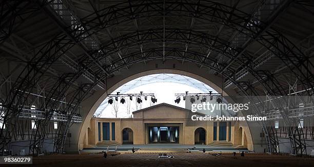 General inside view of the passion play theatre, seen on April 9, 2010 in Oberammergau, Germany. The Oberammergau Passion play, first staged in 1634...