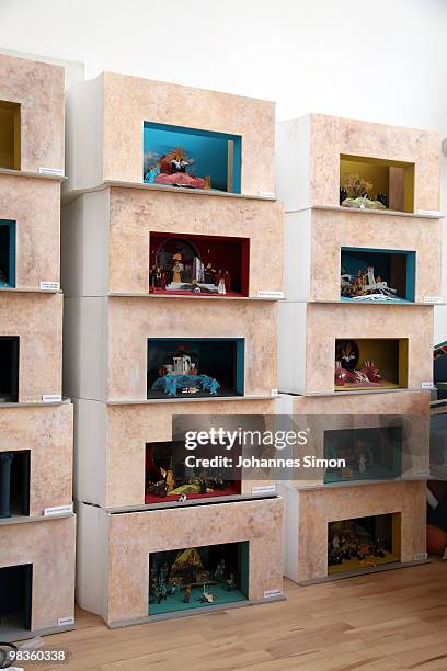 Stage models are stored at Passion Play Theatre on April 9, 2010 in Oberammergau, Germany. The Oberammergau Passion play, first staged in 1634 to...