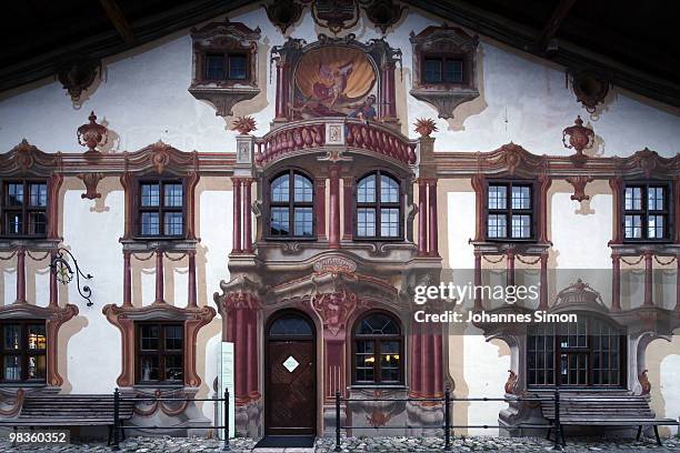The so called Pilatus house, decorated with baroque style murals, is seen at historic city center on April 9, 2010 in Oberammergau, Germany....