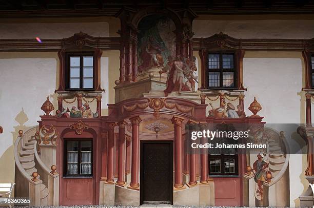 The so called Pilatus house, decorated with baroque style murals, is seen at historic city center on April 9, 2010 in Oberammergau, Germany....