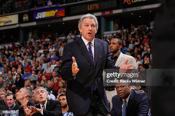 Head coach Paul Westphal of the Sacramento Kings reacts to a call during the game against the Utah Jazz on February 26, 2010 at Arco Arena in...