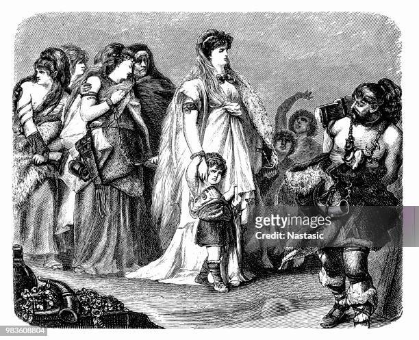 thusnelda, the wife of arminius at the triumph of germanicus - germanicus stock illustrations