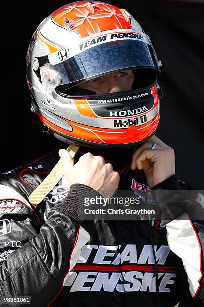 Ryan Briscoe of Australia, driver of the Team Penske Dallara Honda during practice for the IRL IndyCar Series Grand Prix of Alabama at Barber...