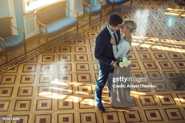 couple in love in the beautiful classic interior - classic day 2 stockfoto's en -beelden