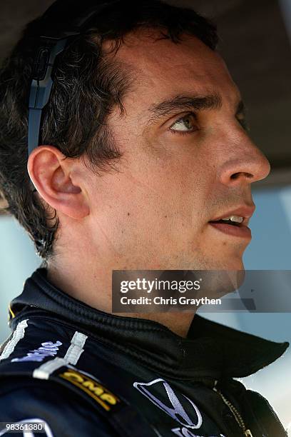 Justin Wilson of England, driver of the Team Z-Line Designs Dreyer & Reinbold Racing Dallara Honda during practice for the IRL IndyCar Series Grand...