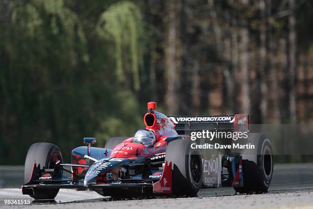 Marco Andretti, driver of the Verizon Team Penske Dallara Honda races during practice for the IRL IndyCar Series Grand Prix of Alabama at the Barber...