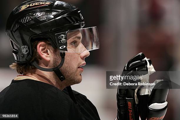 Bobby Ryan of the Anaheim Ducks skates on the ice during pre game warm ups prior to the game against the Vancouver Canucks during the game on April...