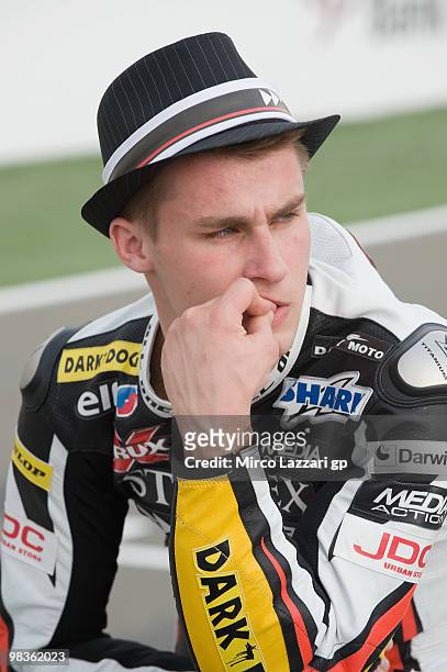 Jules Cluzel of French and Foward Racing looks on during the official photo session at Losail Circuit on April 9, 2010 in Doha, Qatar.
