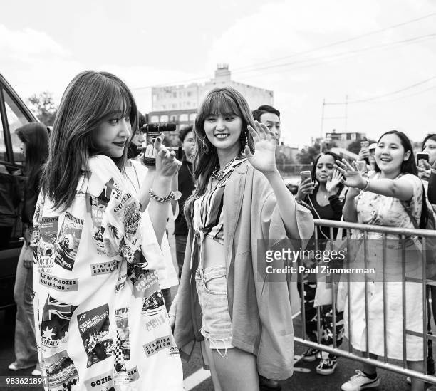 Members of girl band EXID pose at KCON Day 2 2018 NY presented by Toyota at Prudential Center on June 24, 2018 in Newark, New Jersey.