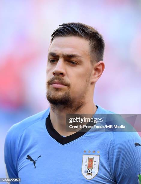 Sebastian Coates of Uruguay during the 2018 FIFA World Cup Russia group A match between Uruguay and Russia at Samara Arena on June 25, 2018 in...