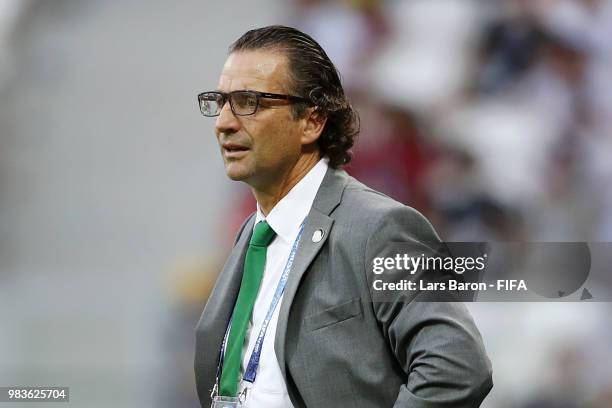Juan Antonio Pizzi, Head coach of Saudi Arabia looks on during the 2018 FIFA World Cup Russia group A match between Saudia Arabia and Egypt at...