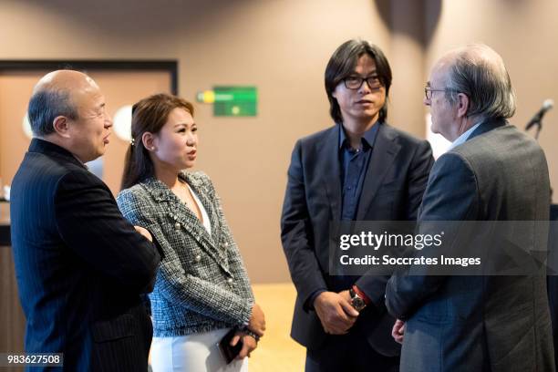 Wang Hui of United Vansen, Quancheng Zhang, Ad Melkert of ADO Den Haag during the Contract Signing Yuning Zhang of ADO Den Haag at the Cars Jeans...