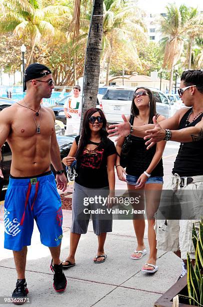 Michael 'the Situation' Sorrentino, Nicole 'Snooki' Polizzi, Sammi 'Sweatheart' Giancola and Paul "Pauly D" DelVecchio are seen on April 9, 2010 in...