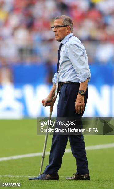 Oscar Tabarez, Head coach of Uruguay looks on during the 2018 FIFA World Cup Russia group A match between Uruguay and Russia at Samara Arena on June...