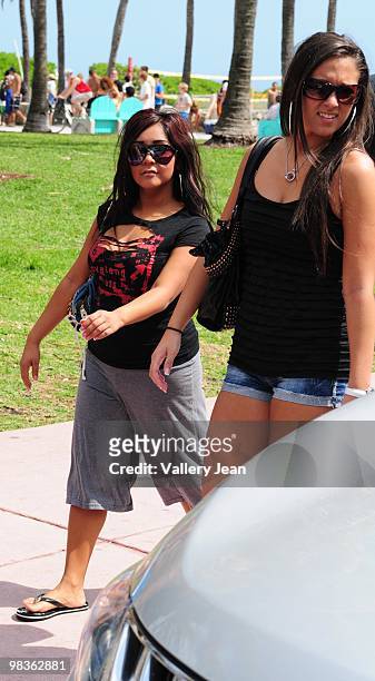 Nicole 'Snooki' Polizzi and Sammi 'Sweatheart' Giancola are seen on April 9, 2010 in Miami Beach, Florida.