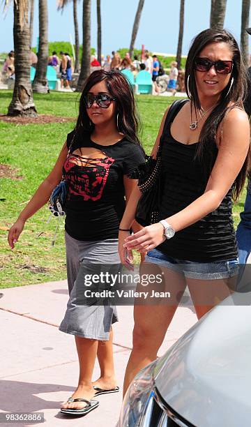 Nicole 'Snooki' Polizzi and Sammi 'Sweatheart' Giancola are seen on April 9, 2010 in Miami Beach, Florida.