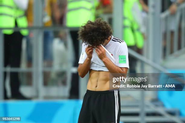 Amr Warda of Egypt looks dejected at the end of the 2018 FIFA World Cup Russia group A match between Saudi Arabia and Egypt at Volgograd Arena on...