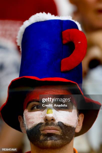 Fan is seen during the 2018 FIFA World Cup Russia Group A match between Saudi Arabia and Egypt at the Volgograd Arena in Volgograd, Russia on June...