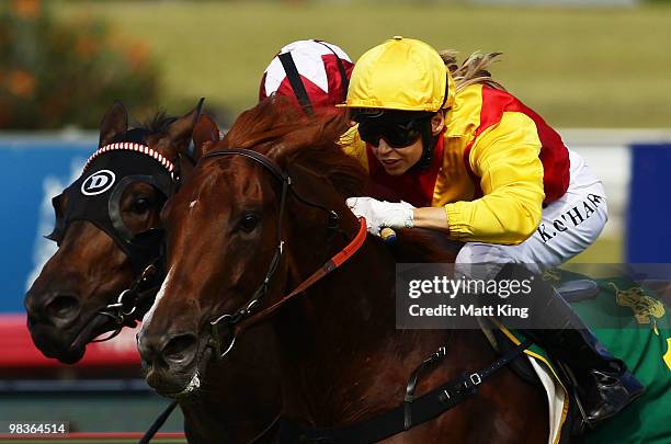 Kathy O'Hara rides Al Dhafra to win race 1 The Jim Beam Carbine Club Stakes during 2010 Derby Day at Royal Randwick Racecourse on April 10, 2010 in...