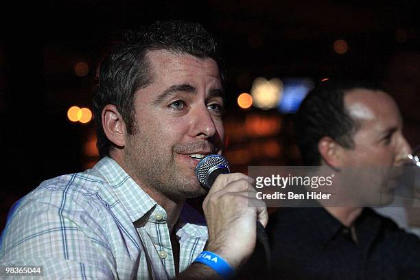 Comedian Jason Jones speaks at the 2010 US Air Guitar Championship at the Brooklyn Bowl on April 9, 2010 in the borough of Brooklyn in New York City.