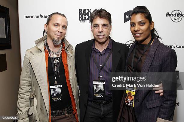 Essence Magazine Art director, Rodney Allen Trice, Harmon Kardon's Joe Pullin, Sharon Ali attend Earl Douglas Jr's Black Rock Volume 1 launch...