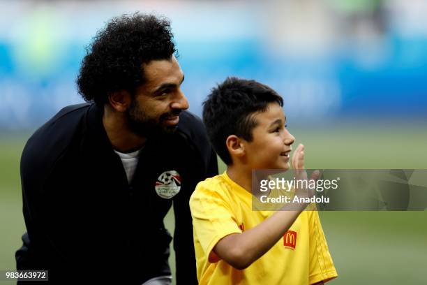 Mohamed Salah of Egypt is seen during the 2018 FIFA World Cup Russia Group A match between Saudi Arabia and Egypt at the Volgograd Arena in...