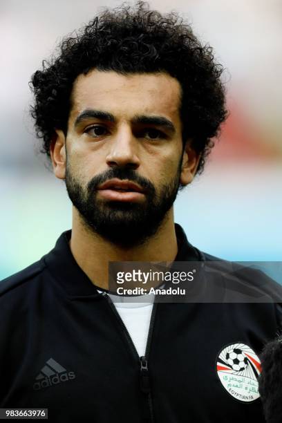 Mohamed Salah of Egypt is seen during the 2018 FIFA World Cup Russia Group A match between Saudi Arabia and Egypt at the Volgograd Arena in...