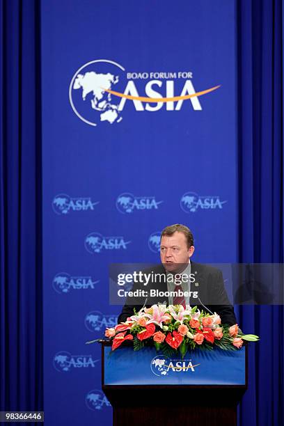 Lars Loekke Rasmussen, Denmark's prime minister, speaks at the Boao Forum for Asia in Boao, Hainan province, China, on Saturday, April 10, 2010. The...