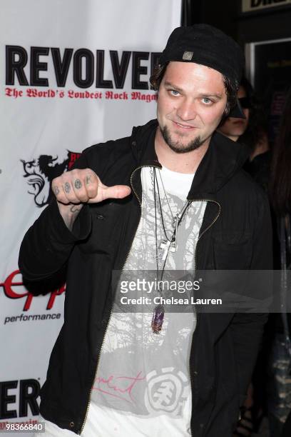 Professional skateboarder / television personality Bam Margera arrives at the 2nd Annual Revolver Golden Gods Awards at Club Nokia on April 8, 2010...